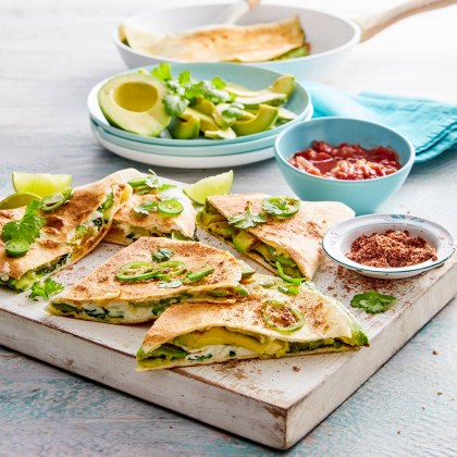 Spicy avocado egg and three cheese quesadillas